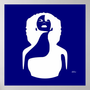 Poster abstrato preto azul olhando cabelos naturais