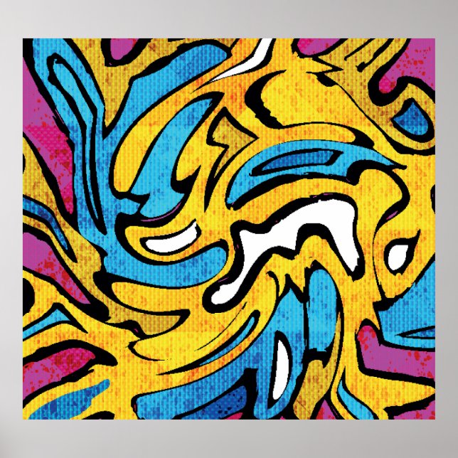 Poster Abstrato preto colorido Fundo preto Grafite (Frente)