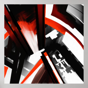 Póster Abstrato preto e branco vermelho