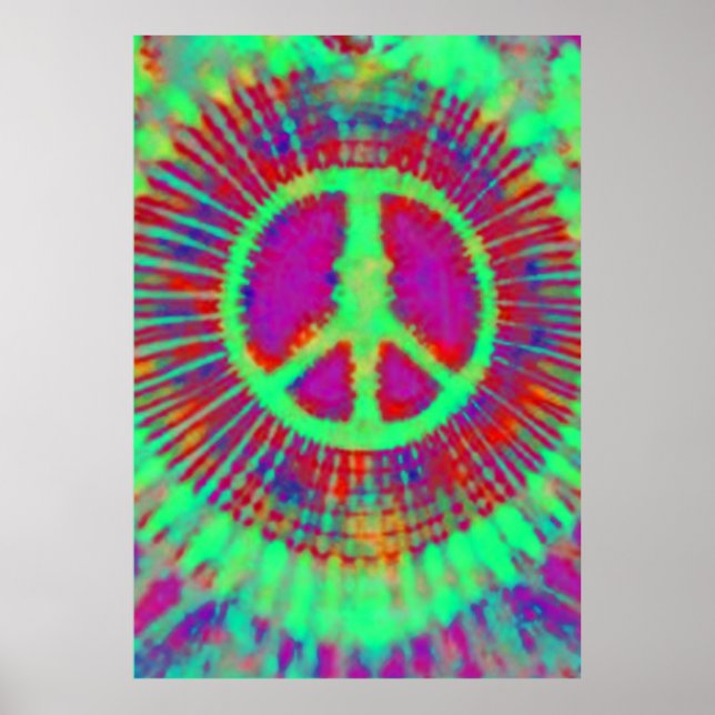 Poster Abstrato Psychedelic Tie-Dye Sinal de Paz Bela Art (Frente)