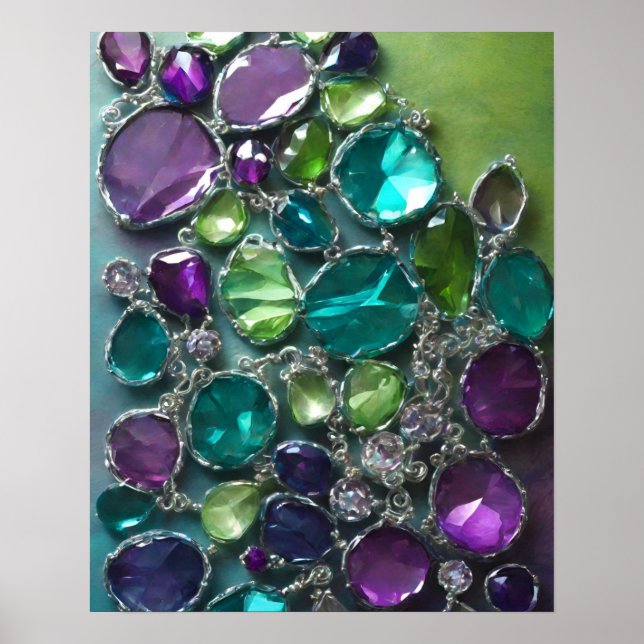 POSTER ABSTRATO PURPLE TEAL GREEN CRYSTAL ART (Frente)