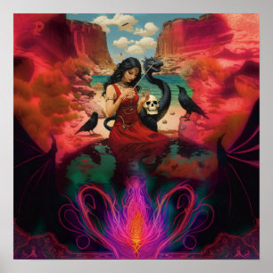 Poster Abstrato Raven Skull Witchy AI Art Matrix Valor