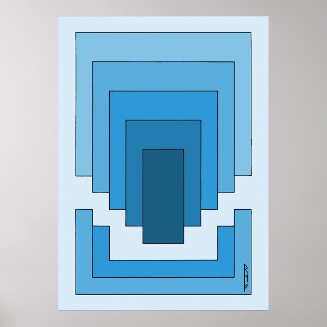 Poster Abstrato retangular em azul (Frente)