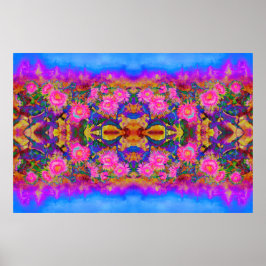 Poster Abstrato retro cor-de-rosa floral, campos de giras