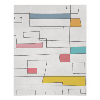 Póster Abstrato Retro de Bloco Meados do Século em Pastéi