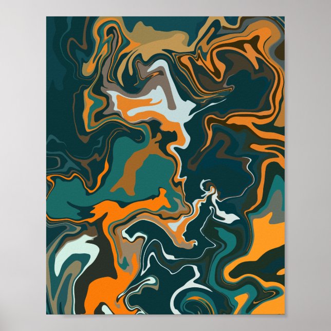 Poster Abstrato rodar em verde escuro, laranja e branco (Frente)