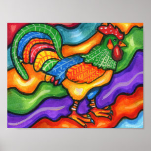 Poster Abstrato Rooster Bird Arte Colorida