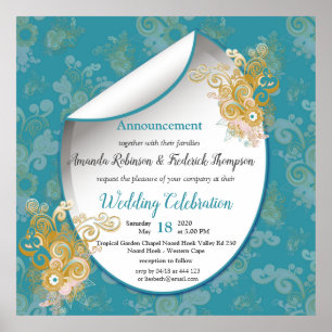 Poster Abstrato rosa alegre, azul-céu - Flores rosa