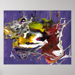 Poster Abstrato Roxo com Redemoinhos de Fluido Vermelho e