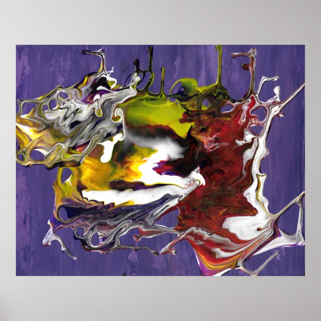 Poster Abstrato Roxo com Redemoinhos de Fluido Vermelho e (Frente)