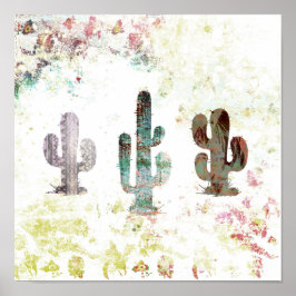 Póster Abstrato Rustic Pastel Grunge Cactus