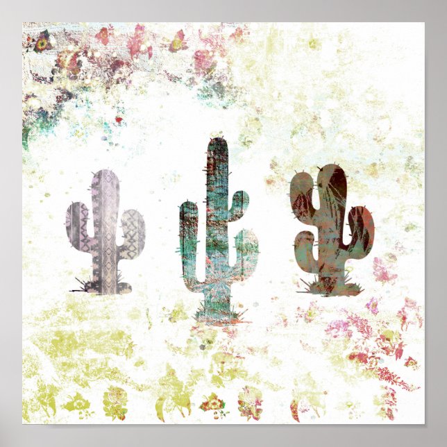 Póster Abstrato Rustic Pastel Grunge Cactus (Frente)