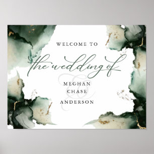 Poster Abstrato Sage Green Wedding Welcome