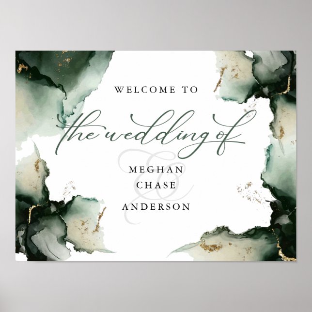 Poster Abstrato Sage Green Wedding Welcome (Frente)