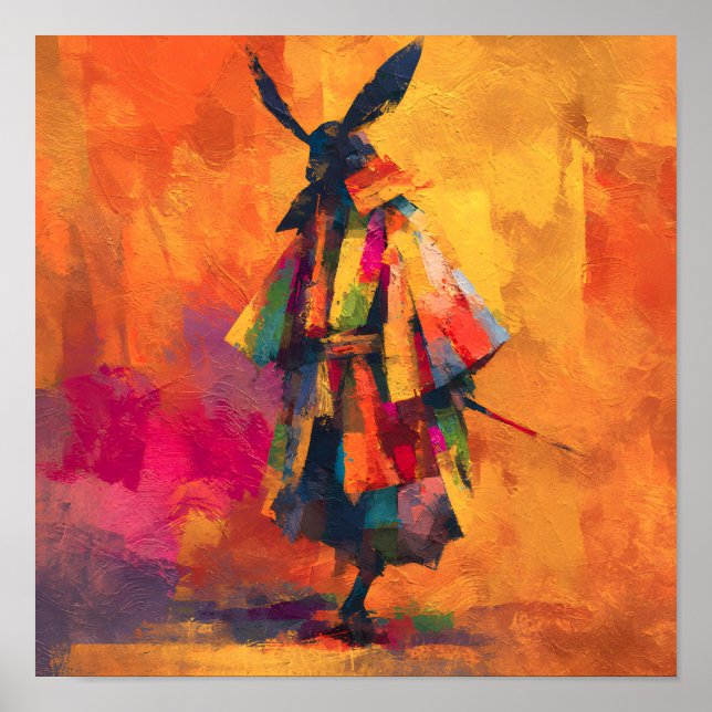 Poster Abstrato Samurai Warrior Silhouette (Frente)