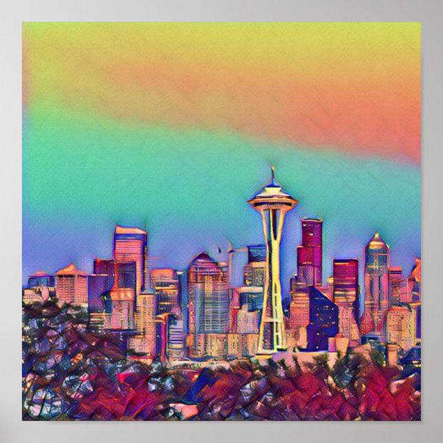 Poster Abstrato Seattle Skyline (Frente)