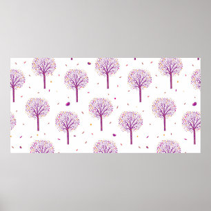 Poster Abstrato sem costura com árvores em branco
