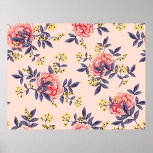 Poster Abstrato sem costura com folhas de vindima e