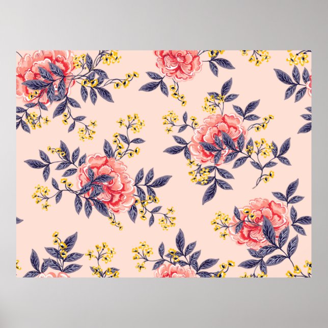 Poster Abstrato sem costura com folhas de vindima e (Frente)