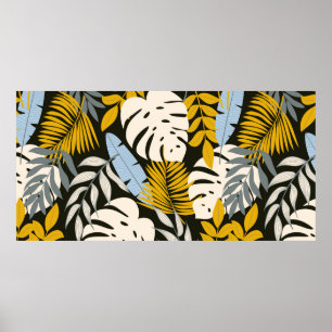 Poster Abstrato sem costura com folhas tropicais e