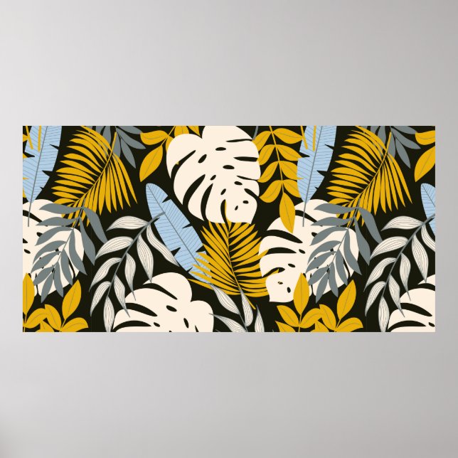 Poster Abstrato sem costura com folhas tropicais e (Frente)