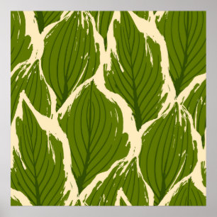 Poster Abstrato sem costura de folhas exóticas em vivi