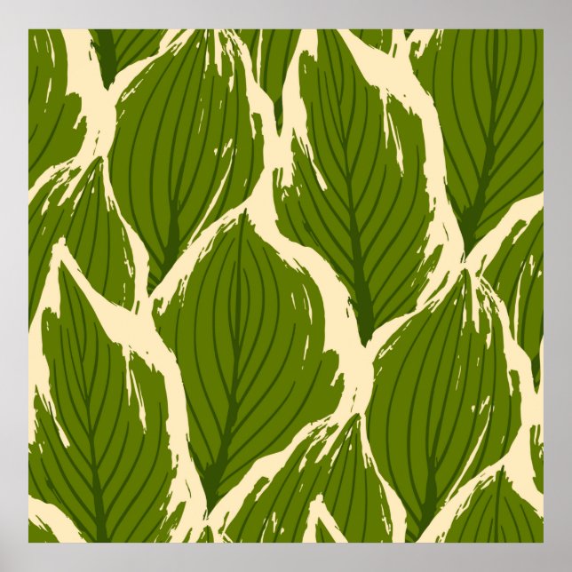 Poster Abstrato sem costura de folhas exóticas em vivi (Frente)