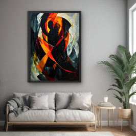 Póster Abstrato Silhouette em Arte Vermelha e Negra Fiery