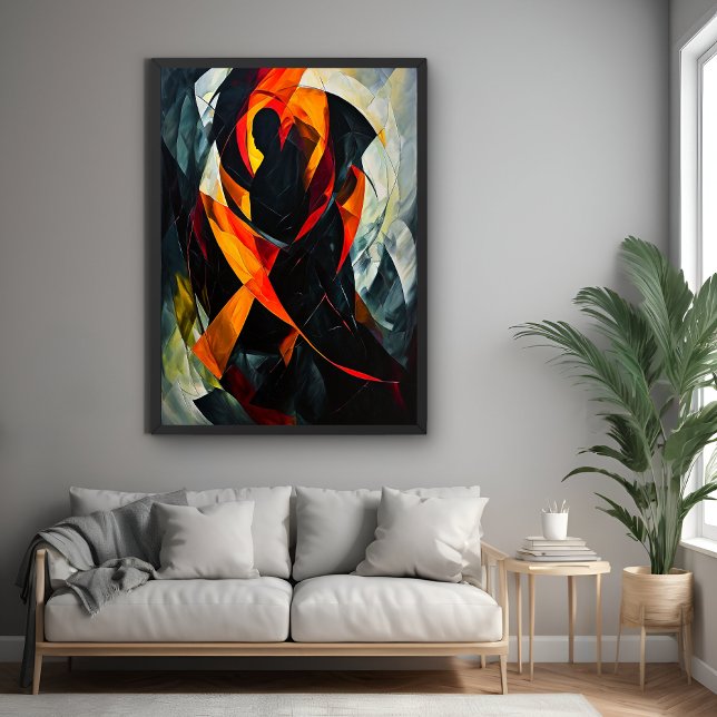 Póster Abstrato Silhouette em Arte Vermelha e Negra Fiery (Criador carregado)