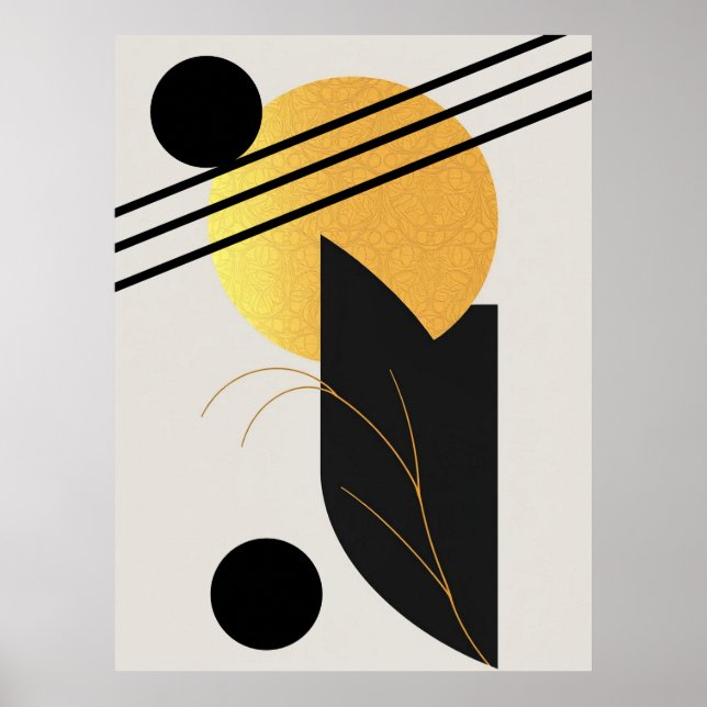 Poster Abstrato simples e elegante poste preto de ouro (Frente)