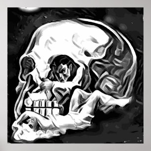 Poster abstrato skull man mulher ilusão arte