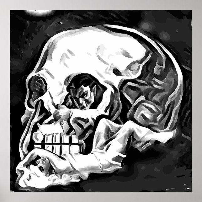 Poster abstrato skull man mulher ilusão arte (Frente)