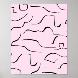 Poster Abstrato Squiggly Line Art - Fundo rosa
