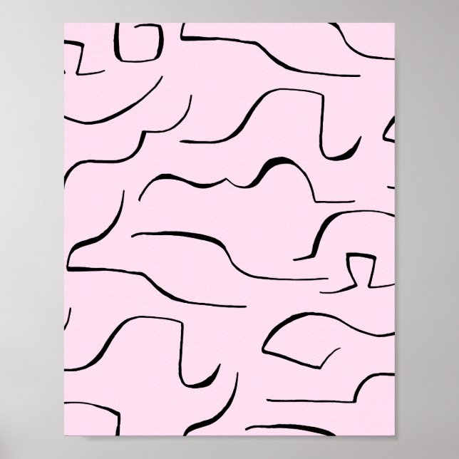 Poster Abstrato Squiggly Line Art - Fundo rosa (Frente)