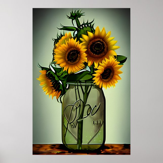 Poster Abstrato Sunflower em Glass Vase (Frente)
