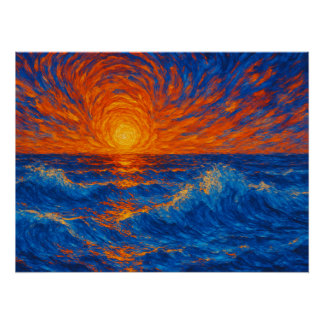 Póster Abstrato Sunset sobre Ondas do Oceano