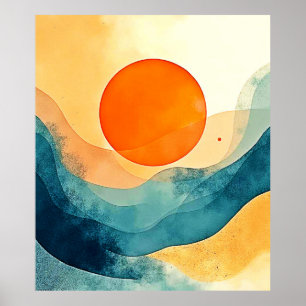 Poster Abstrato Sunset Waves Art