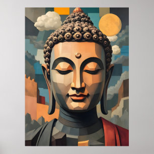 Poster Abstrato Surreal Cubismo Art   Gautama Buddha