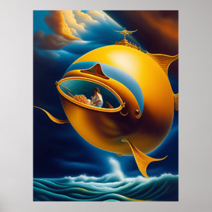 Poster Abstrato surreal voando no suboceano marinho
