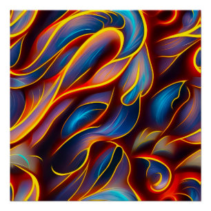 Póster Abstrato Swirl Blue Red Flames