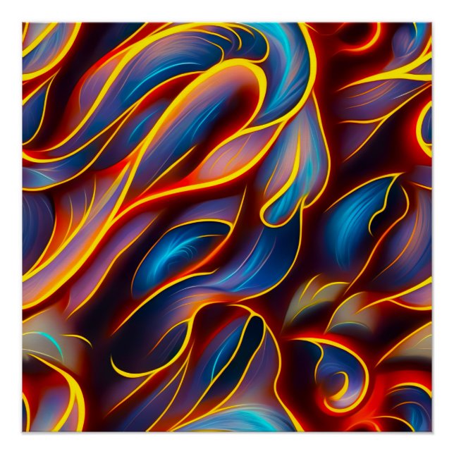 Póster Abstrato Swirl Blue Red Flames (Frente)