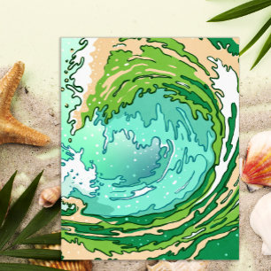 Poster Abstrato Swirl Turquoise Arte de Onda Verde