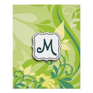 Póster Abstrato Swirl Verde limão Floral com Monograma