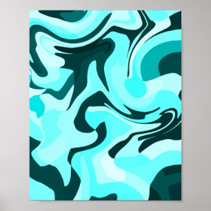Poster Abstrato Swirling Aqua and Teal Design