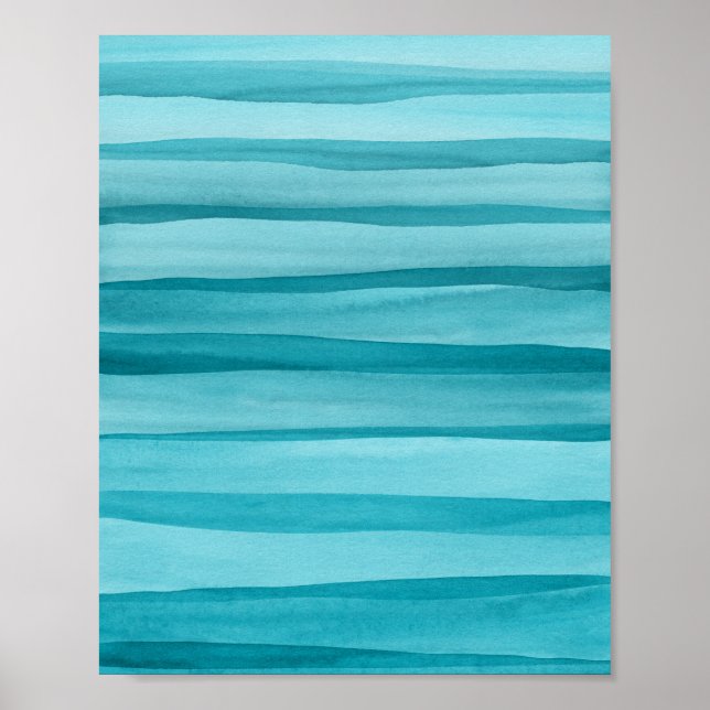 Poster Abstrato Teal Blue Watercolor Lines (Frente)