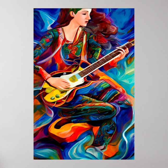Poster Abstrato tocando guitarra e arte musical (Frente)
