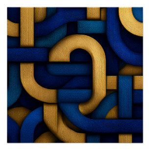 Póster Abstrato Trançado Azul Ouro com Inspiração Celta E