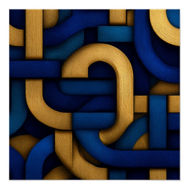 Póster Abstrato Trançado Azul Ouro com Inspiração Celta E (Frente)
