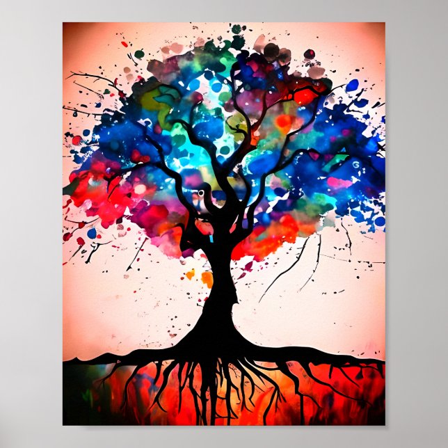 Poster Abstrato Tree Watercolor (Frente)