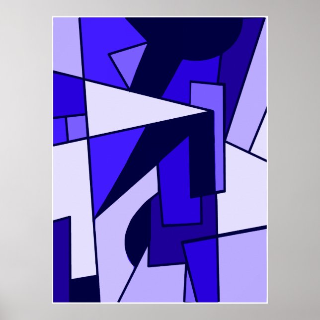 Póster Abstrato Três Arte Azul de Várias Formas (Frente)